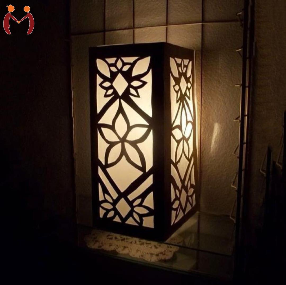 Rechargeable Floral Wooden Table Lamp - Dark Brown | Takaluf