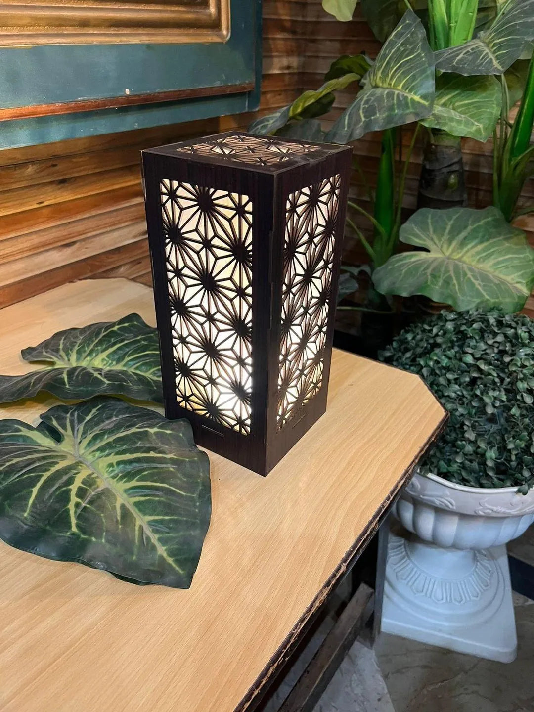 Japanese Shoji Wooden Table Lamp - Dark Brown | Takaluf