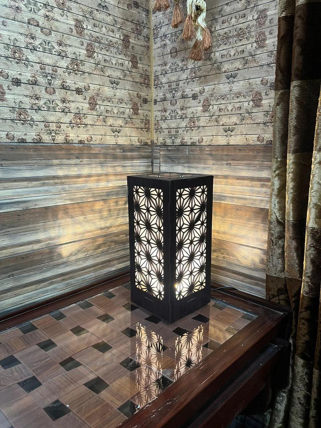 Japanese Shoji Wooden Table Lamp - Dark Brown | Takaluf