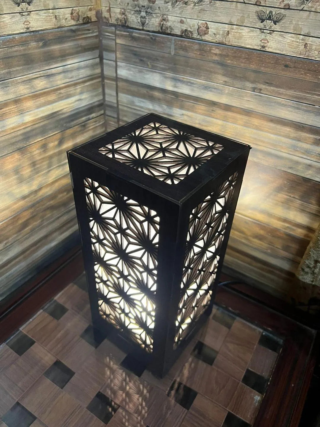 Japanese Shoji Wooden Table Lamp - Dark Brown | Takaluf